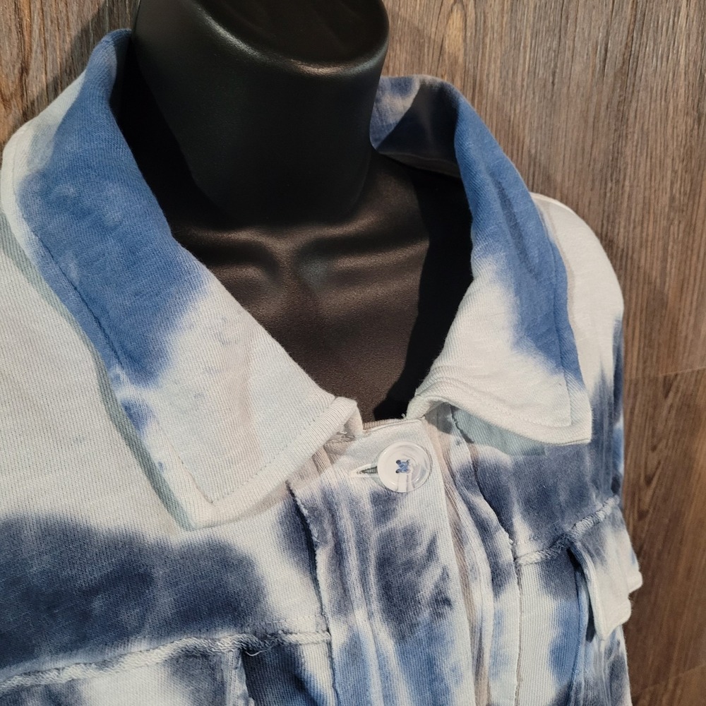 APNY Cropped Tie-Dye Jacket Sz XL White/Indigo 100% Cotton Hippie Festival READ - Picture 3 of 10